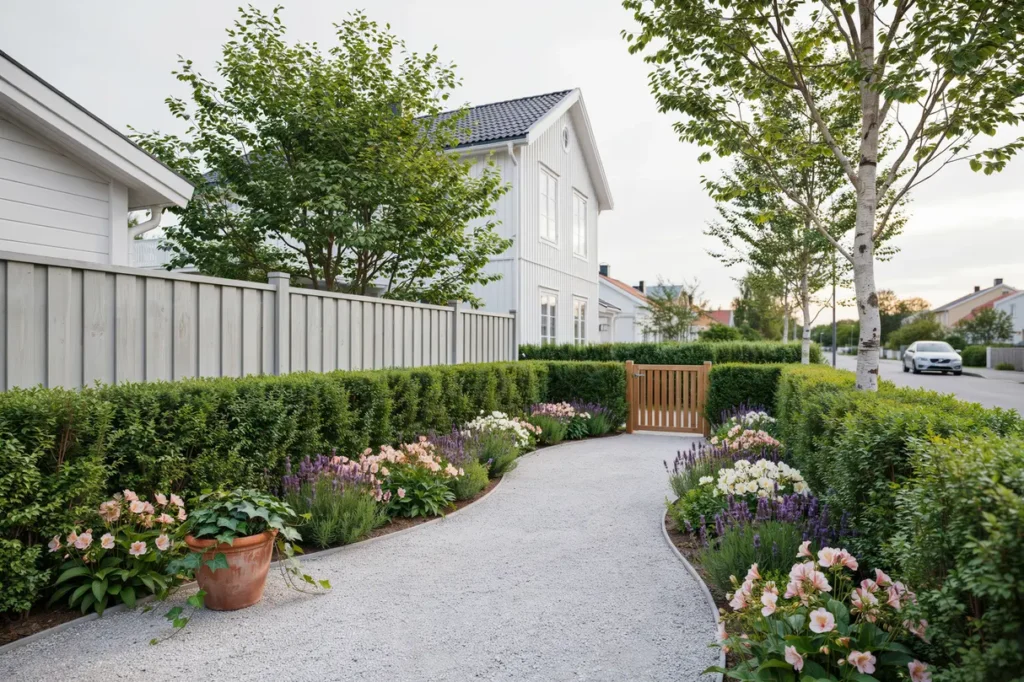 nyanl ggning av tr dg rd med h ckar och rabatter i stuvsta huddinge